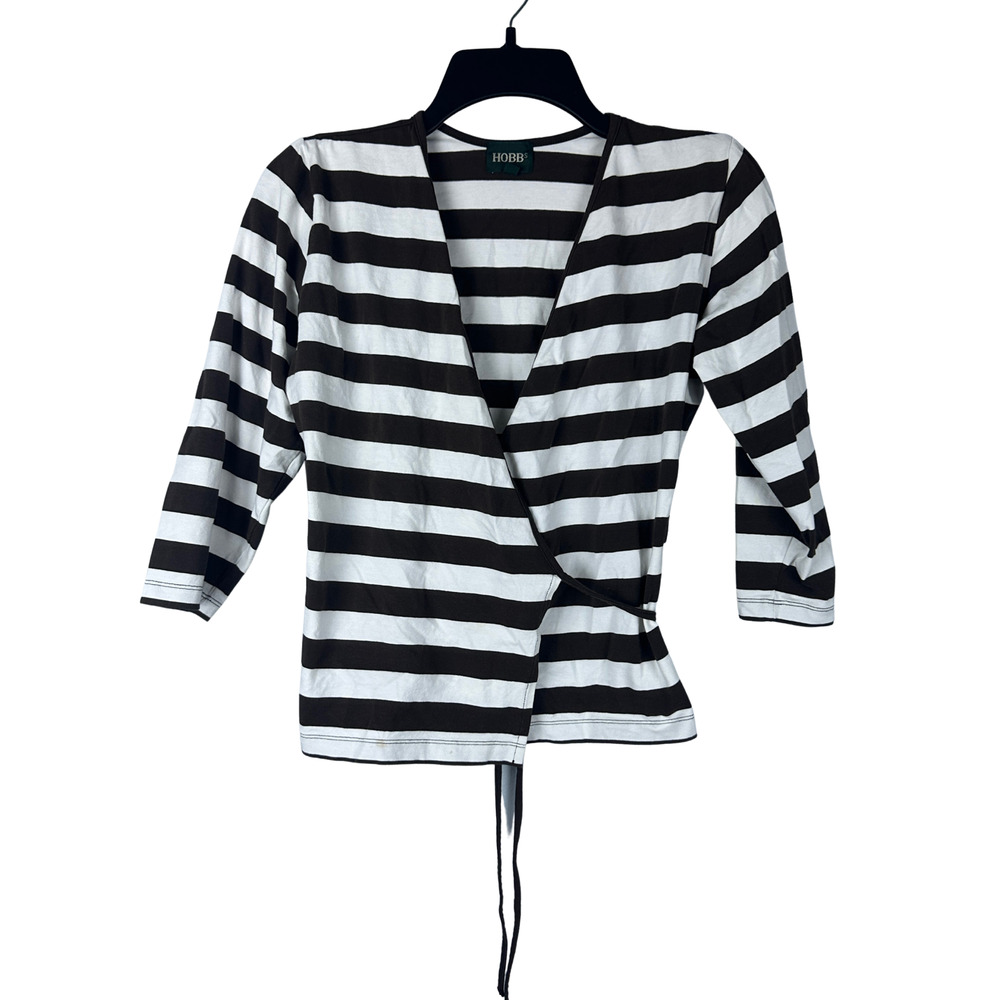 Hobbs Striped‎ Brown White Wrap half Sleeve Blouse Size 14